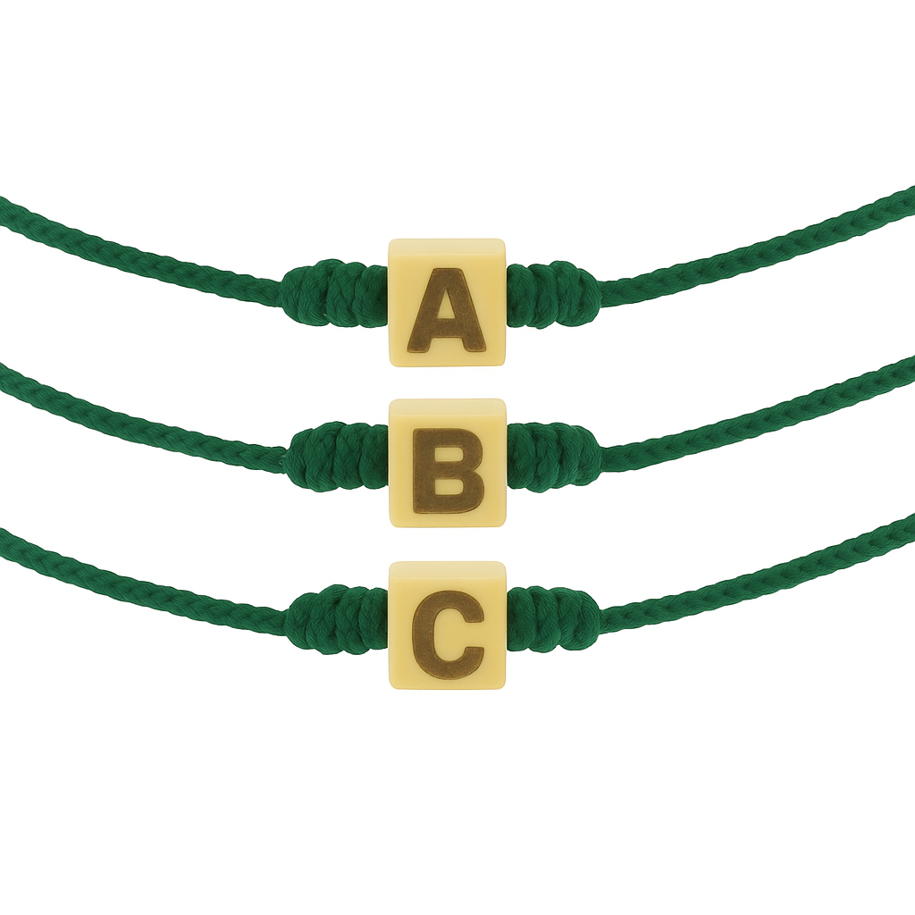Bracelet cordon cube doré initial personnalisé