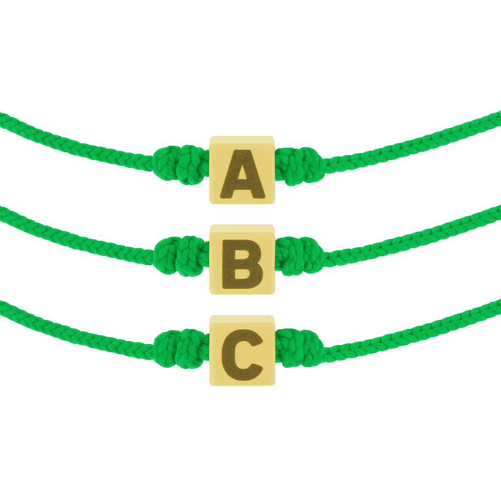 Bracelet cordon cube doré initial personnalisé