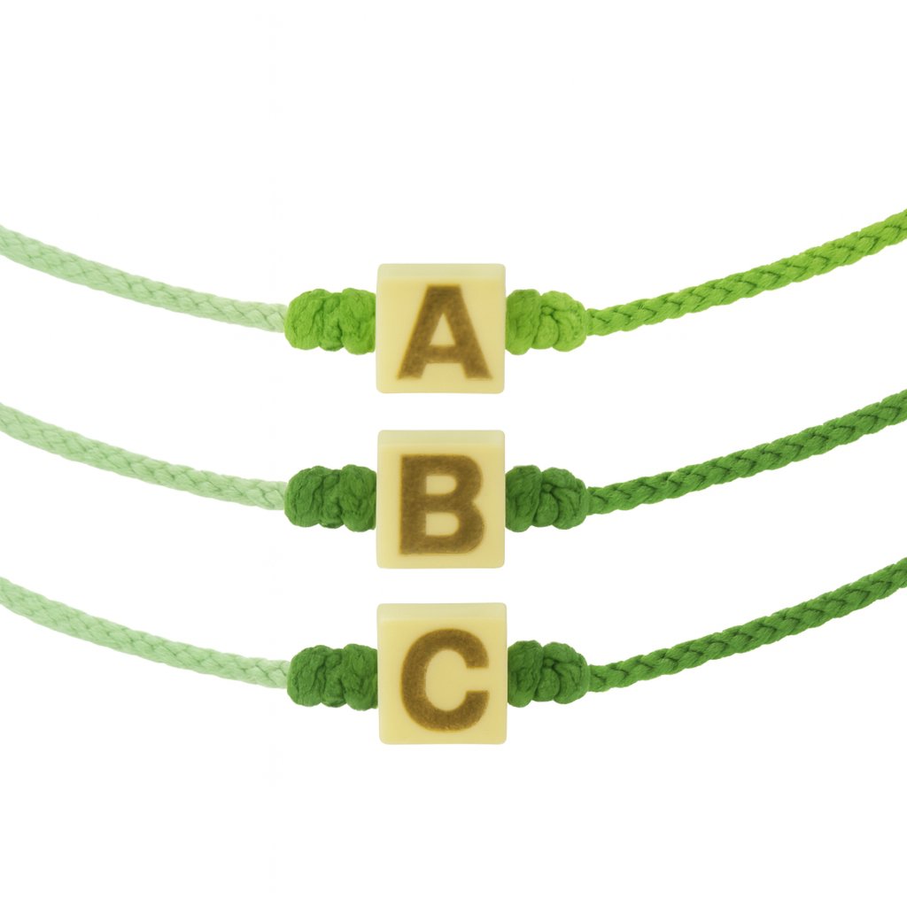 Bracelet cordon cube doré initial personnalisé