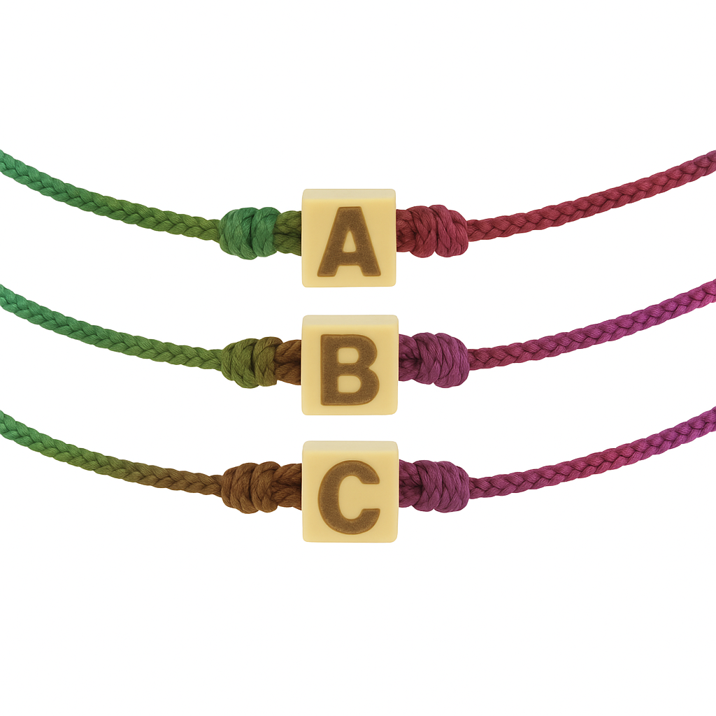 Bracelet cordon cube doré initial personnalisé