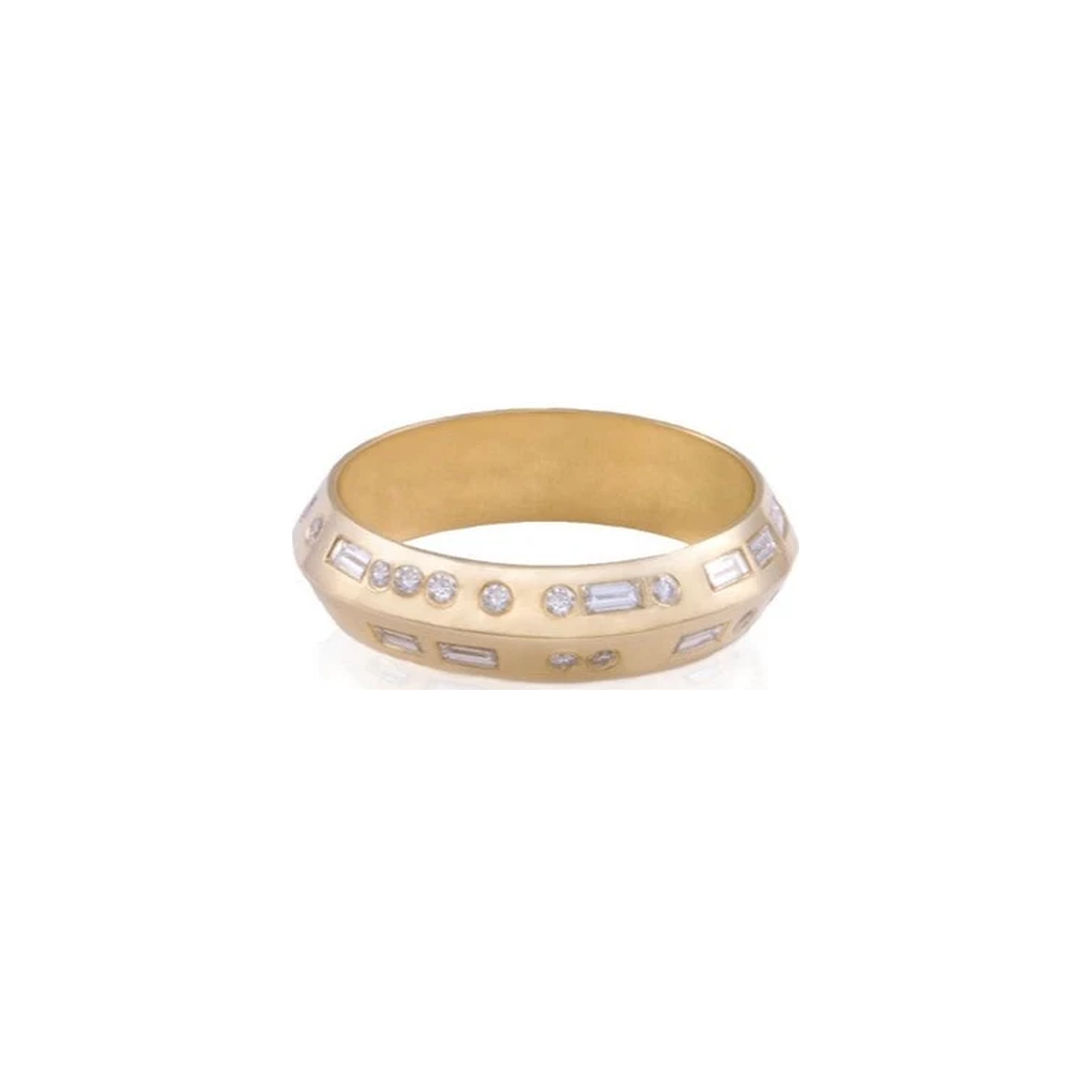 LUIS MORAIS 14k or 18k yellow gold Morse Code ring with white diamonds reads "Forever Mine" in morse code.