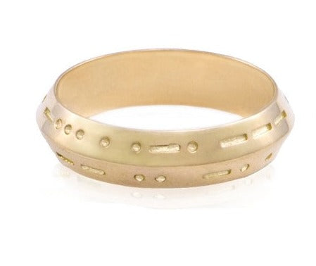 LUIS MORAIS 18K yellow gold ring reads "Forever Mine" in morse code