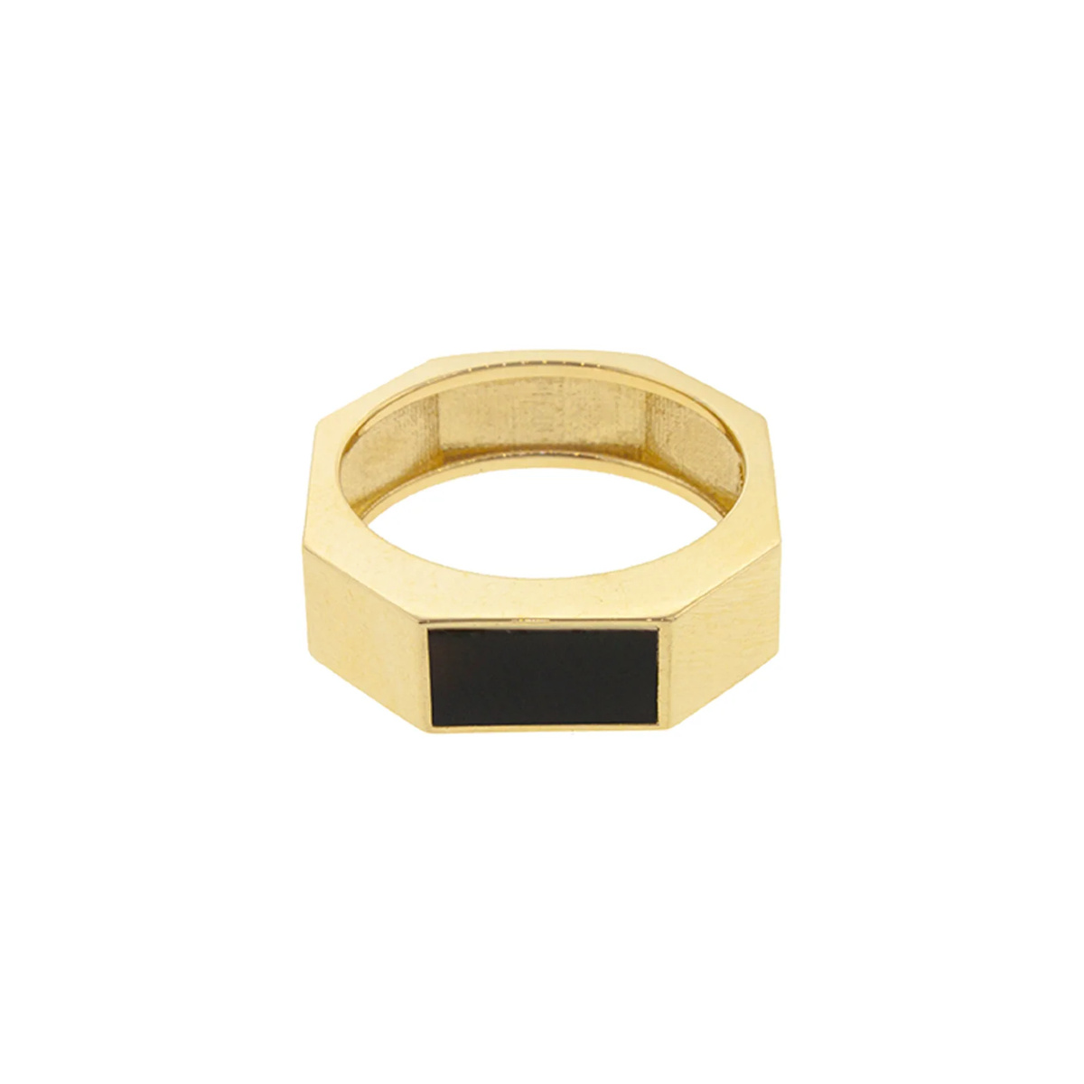 14K Yellow Gold Gemstone Geo Ring with Onyx