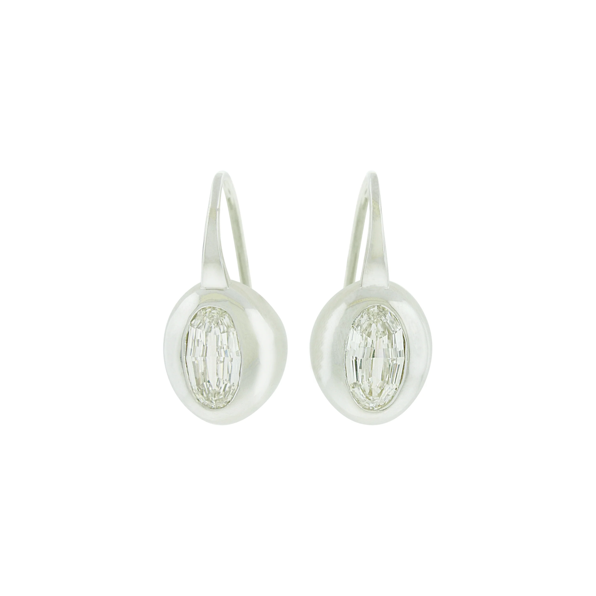 LUIS MORAIS 14K white gold drop earrings feature oval step-cut white diamonds in a smooth bezel setting.&nbsp;
