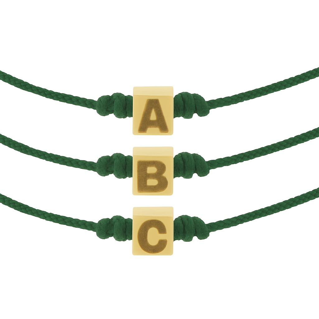 Bracelet cordon cube doré initial personnalisé