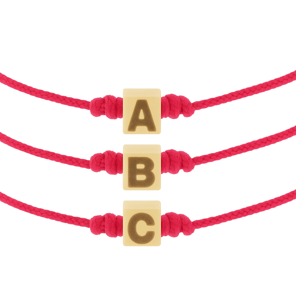 Bracelet cordon cube doré initial personnalisé