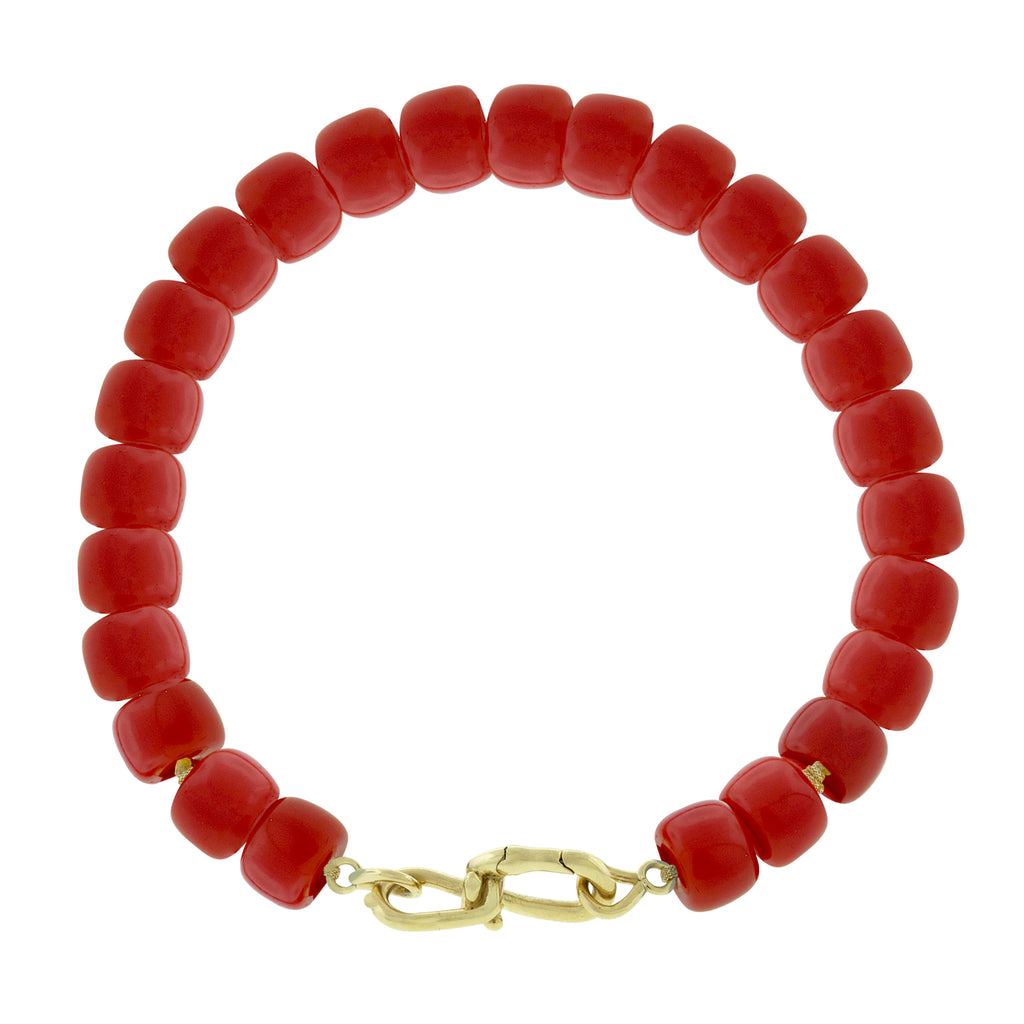 LUIS MORAIS 14k yellow gold wire clasp on a glass beaded bracelet.
