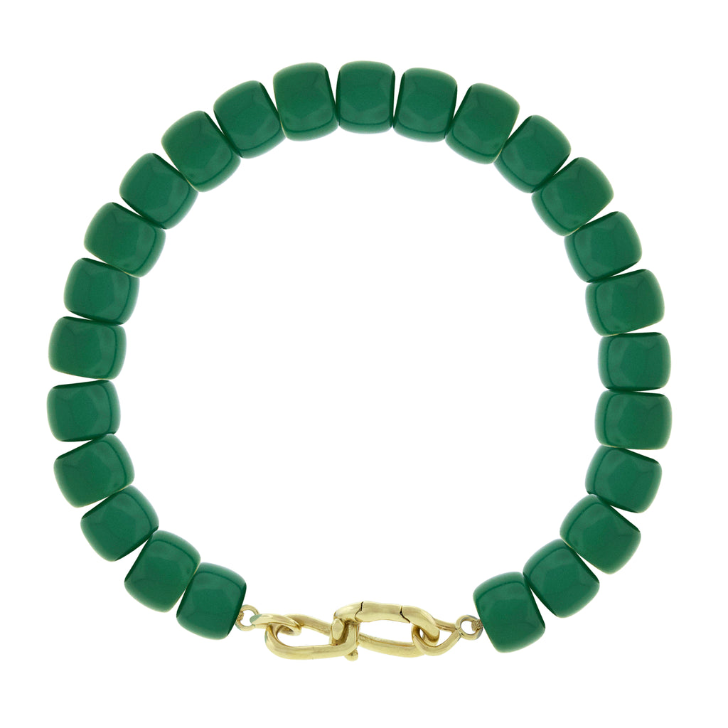 LUIS MORAIS 14k yellow gold wire clasp on a glass beaded bracelet.