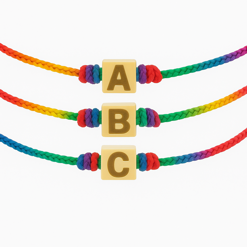 Bracelet cordon cube doré initial personnalisé