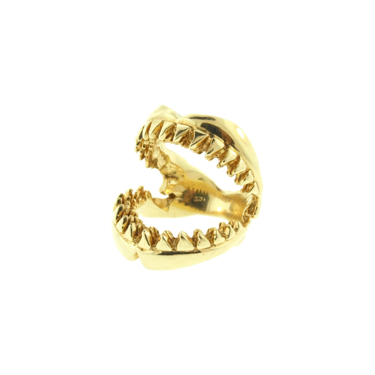 LUIS MORAIS 14K yellow gold ring&nbsp;featuring a detailed shark jaw design with a bold, sculptural finish.
