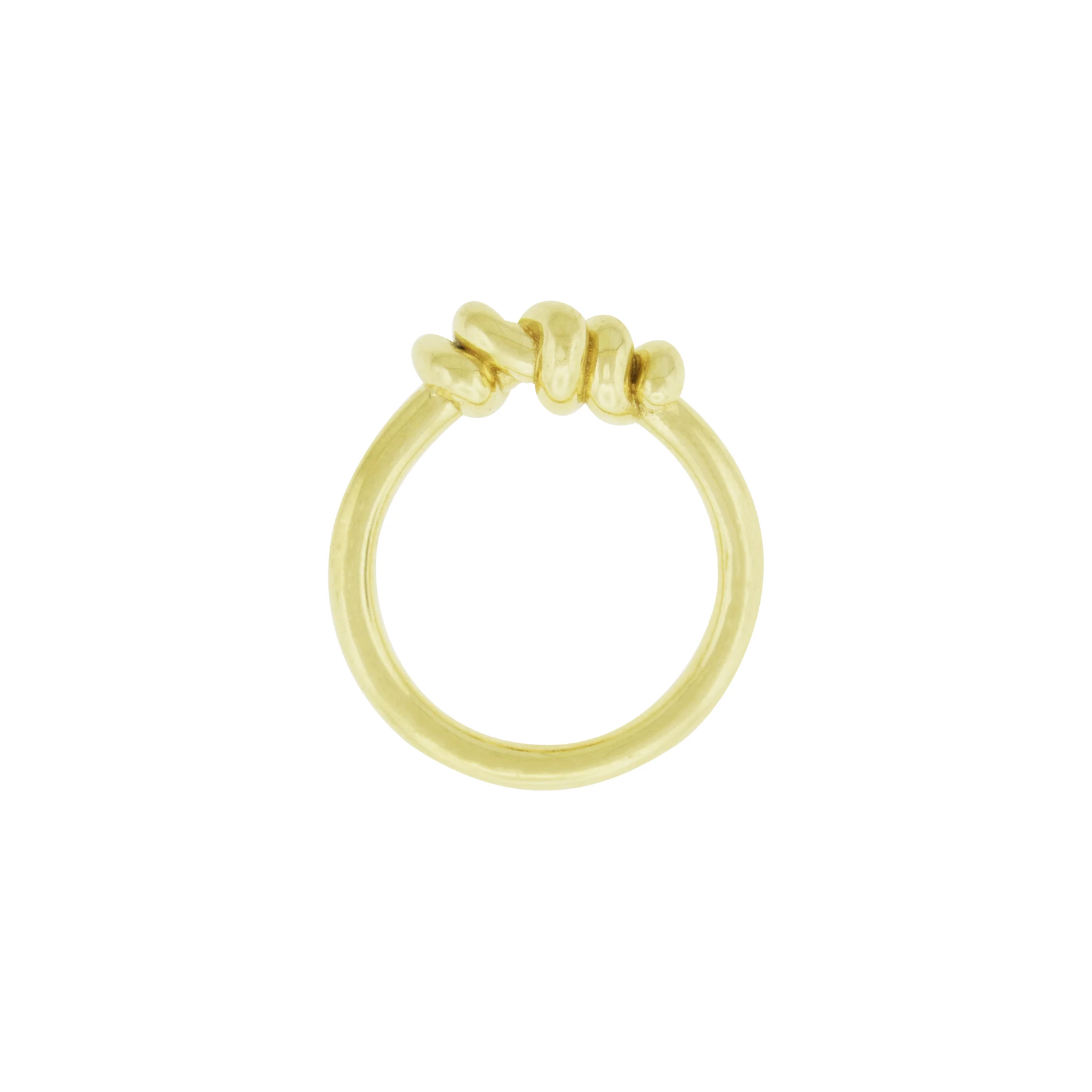 LUIS MORAIS 14k yellow gold thick Entangled Knot ring. This ring features an entangled knot, symbolizing the interconnectedness of life, love, and destiny. The design represents how our paths, though complex, are ultimately bound together in a shared journey. A meaningful reminder of the strength found in togetherness the bonds that hold us together.