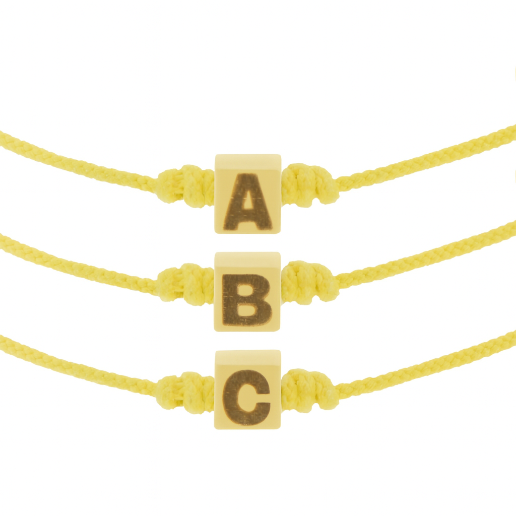 Bracelet cordon cube doré initial personnalisé