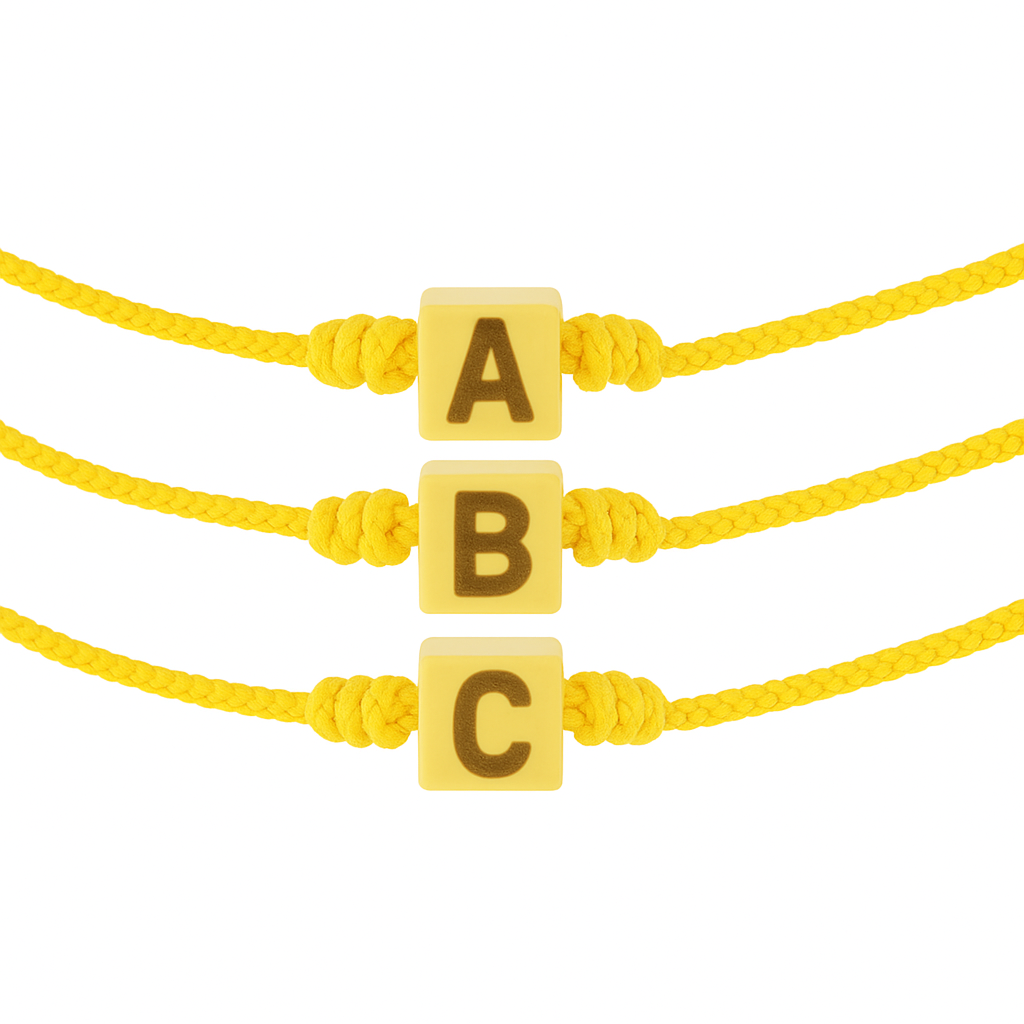 Bracelet cordon cube doré initial personnalisé