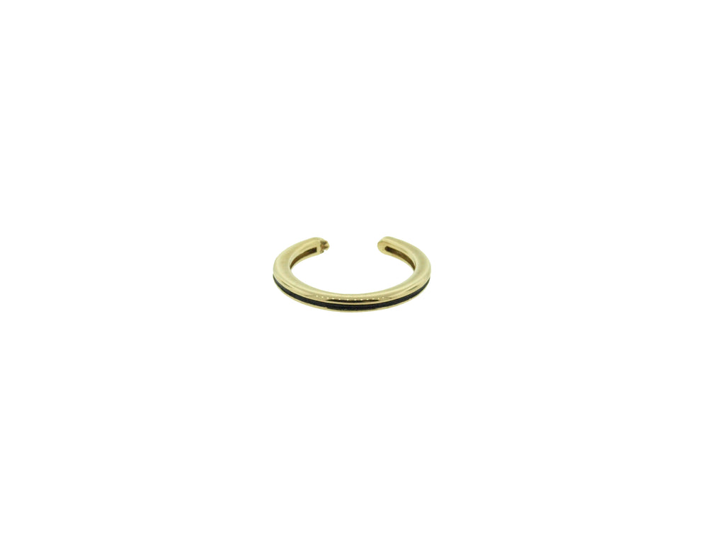 Yellow Gold Half Skull Thin Ring With Black Enamel
