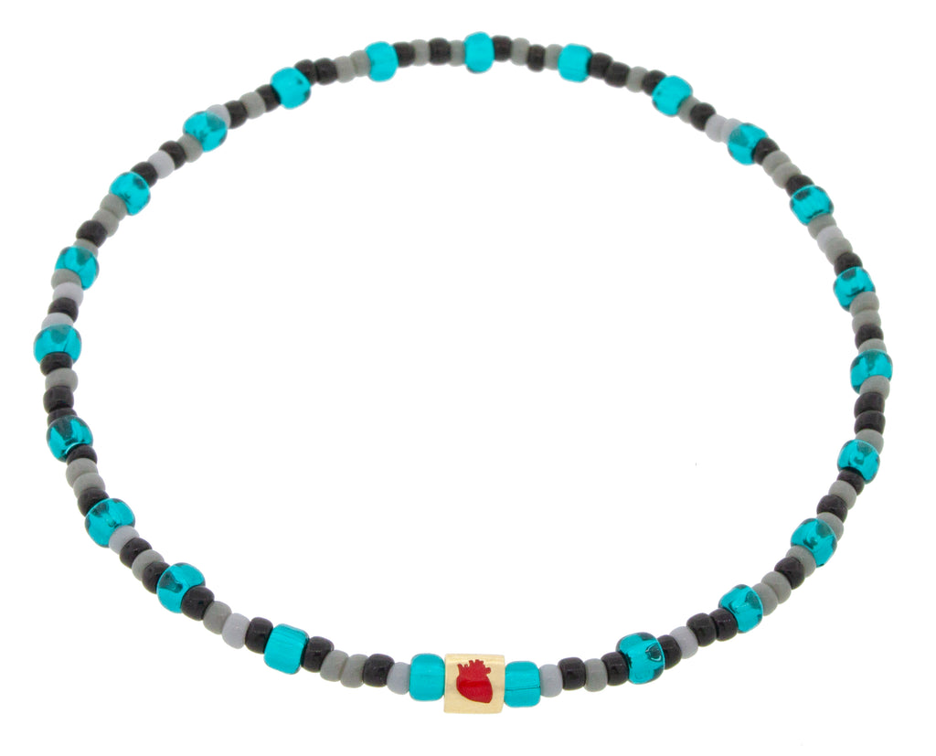 Enameled Heart Short Roll on a Beaded Bracelet