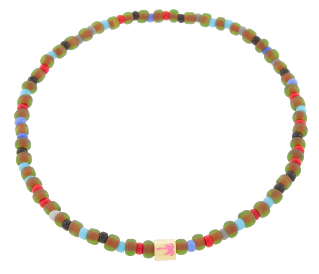 Enameled Palm Tree Short Roll on a Beaded Bracelet