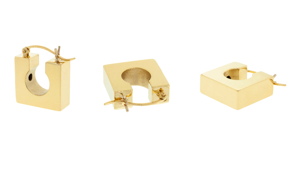 LUIS MORAIS 14K yellow gold square huge earring with hinge closure. Sold individually or as a pair.