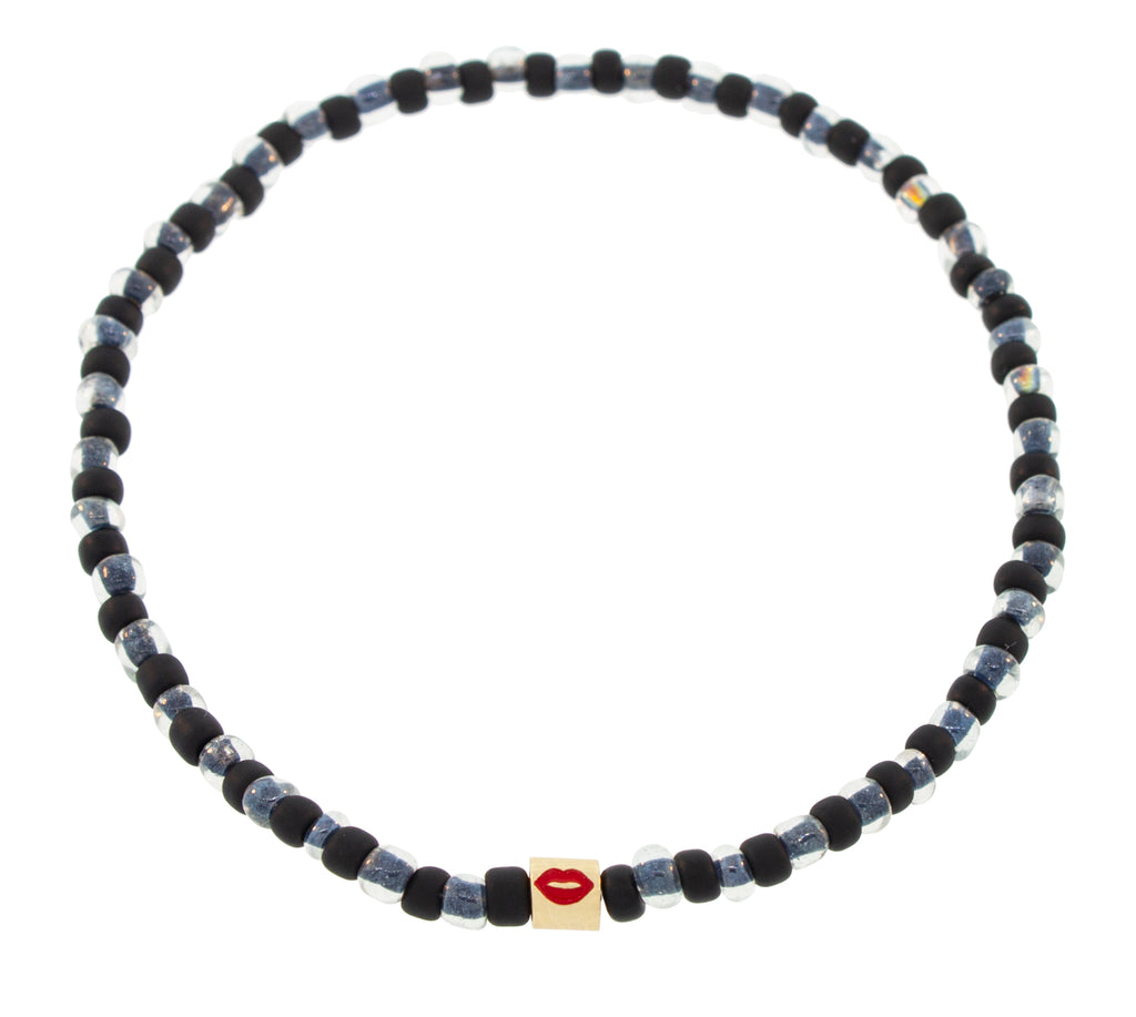 Enameled Lips Short Roll on a Beaded Bracelet