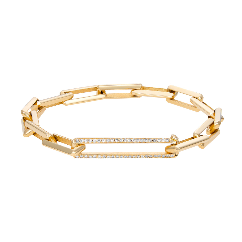 Gold Link Bracelet With Large Diamond Clasp