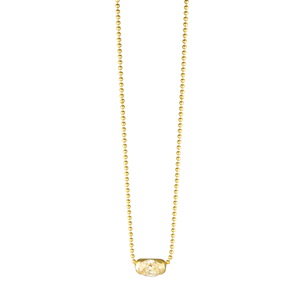 LUIS MORAIS 14k Yellow Gold Pill With 3.02ct Diamond On 14k Gold Ball Chain Necklace     Chain Length: 24 Inches