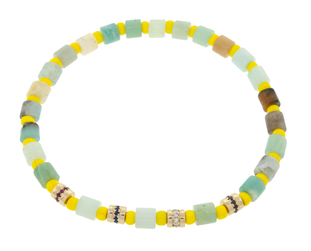 Four Short Rolls with Diamonds on a Beaded Bracelet