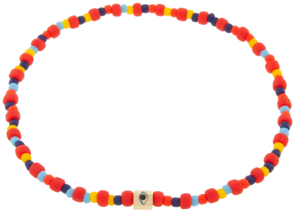 Enameled Evil Eye Short Roll on a Beaded Bracelet