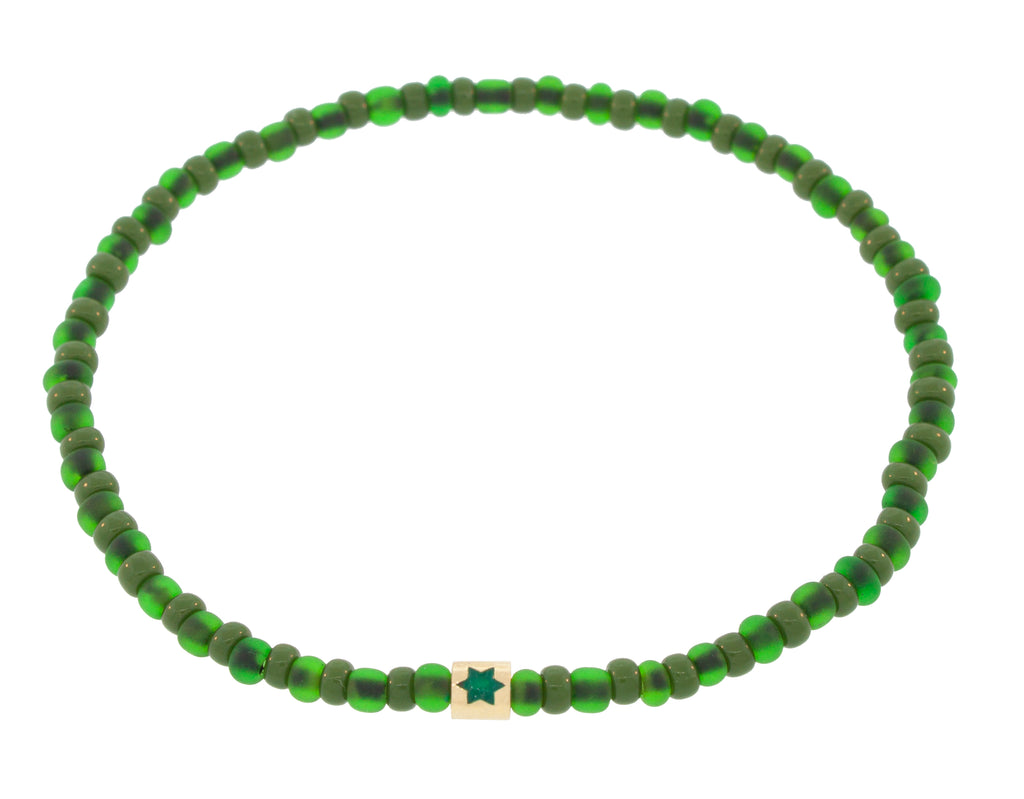 14K Yellow Gold Short Roll with Enameled Star of David on a Beaded Bracelet