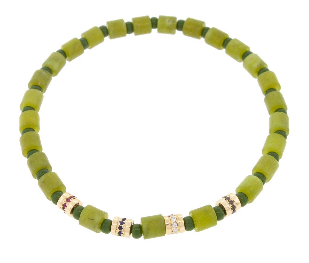 Four Short Rolls with Diamonds on a Beaded Bracelet