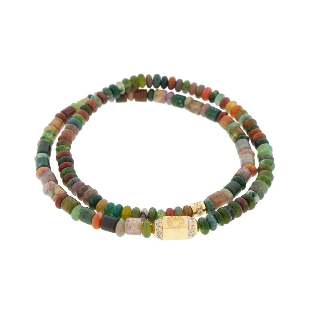 Sunburst Bolt with White Diamonds on a Double Wrap Bracelet