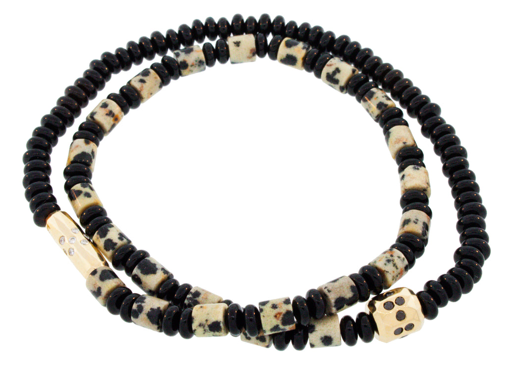 Faceted Chambers with White and Black Diamonds on a Double Wrap Bracelet