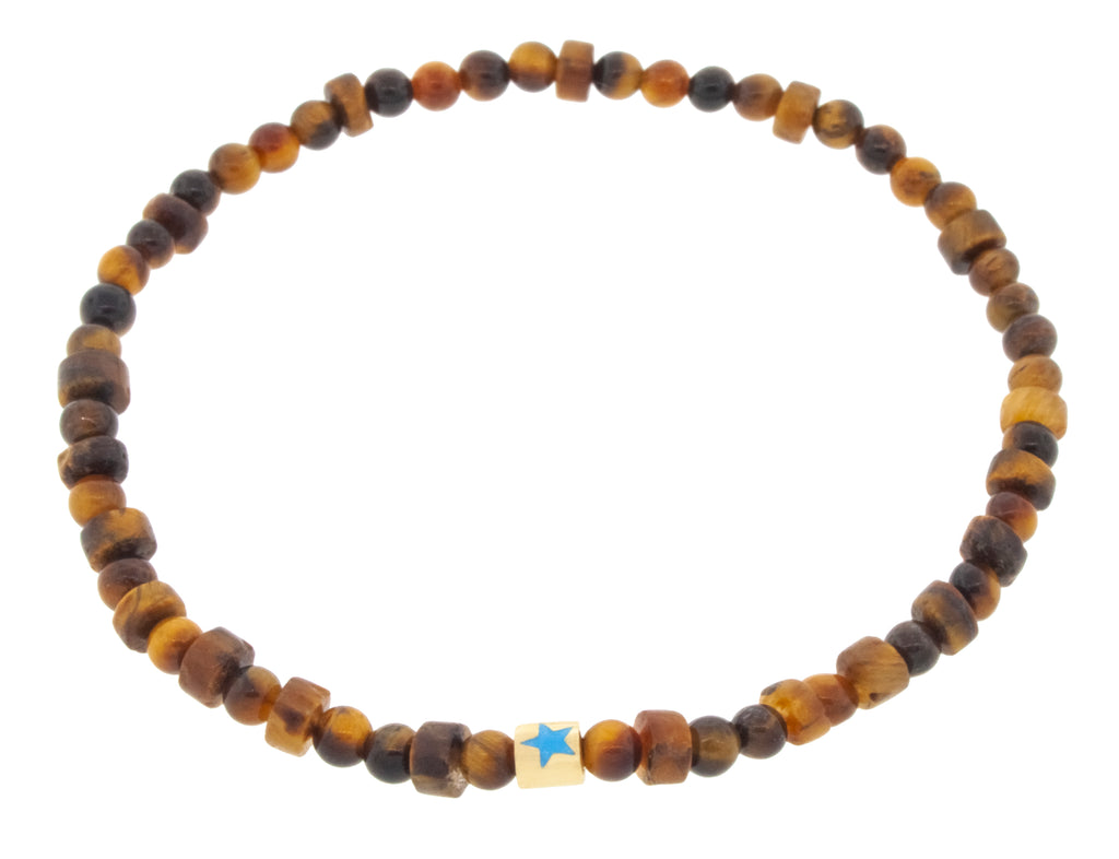 Enameled Star Short Roll on Gemstone Beaded Bracelet
