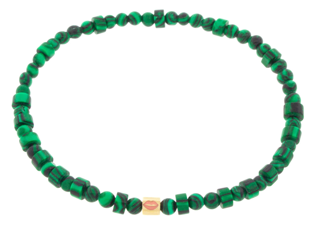 Enameled Lips Short Roll on a Gemstone Beaded Bracelet