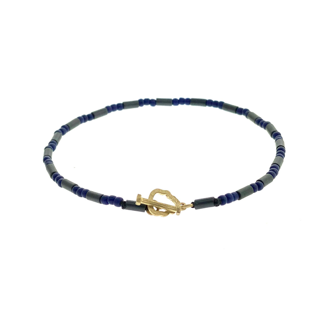 Gold Skull Outline Clasp On Gemstone Beaded Bracelet