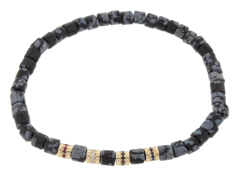 Four Short Rolls with Diamonds on a Gemstone Beaded Bracelet