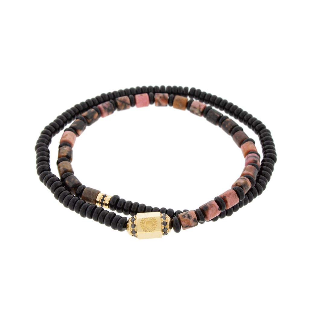 Sunburst Bolt with Black Diamonds and a Short Roll Double Wrap Bracelet