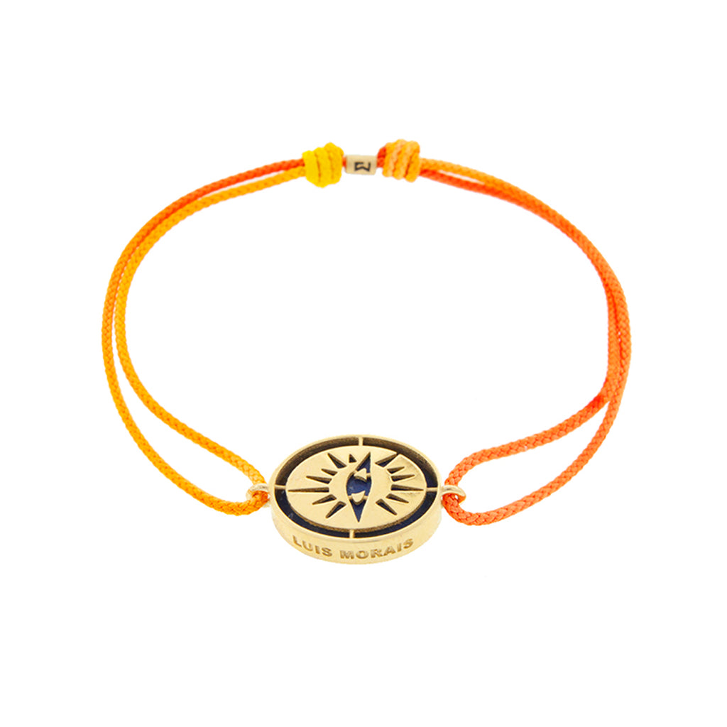 LUIS MORAIS 14K yellow gold 'The Good Times' eye medallion with a lapis gemstone backing on a yellow ombre cord bracelet