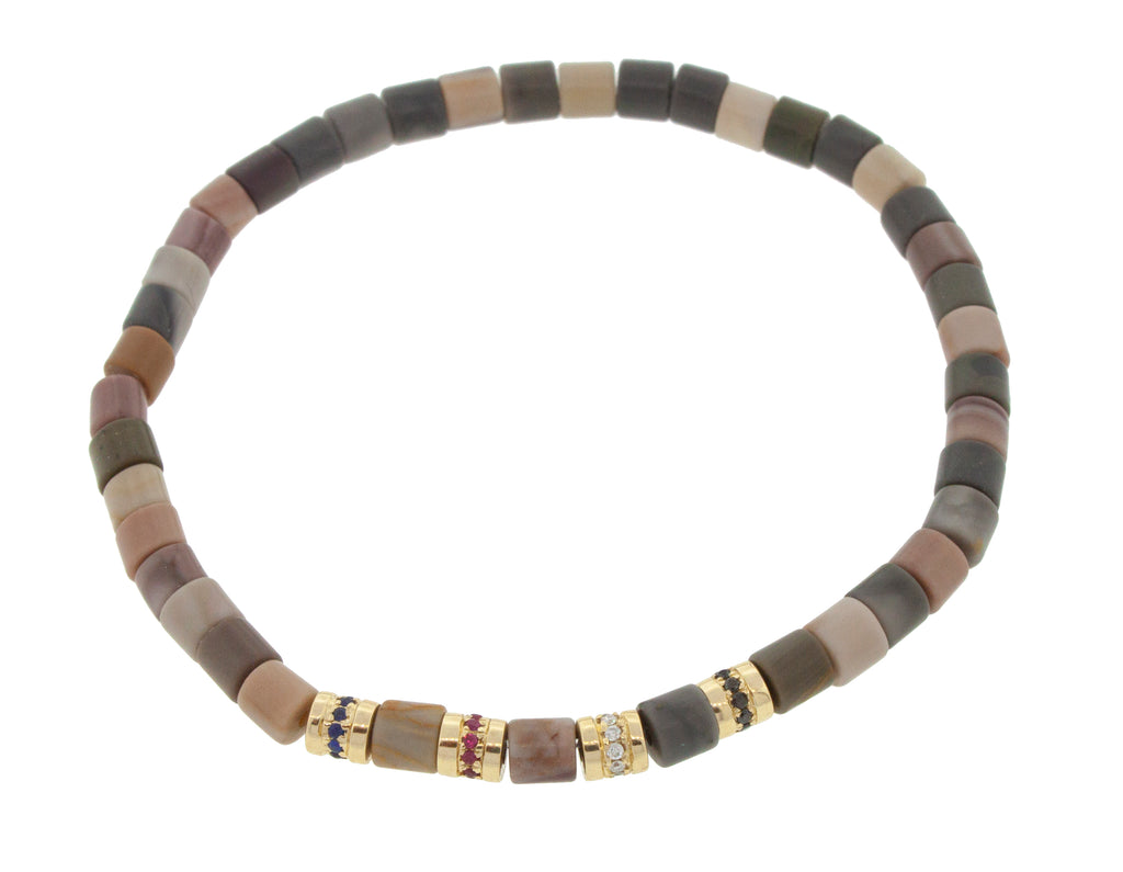 Four Short Rolls with Diamonds on a Gemstone Beaded Bracelet