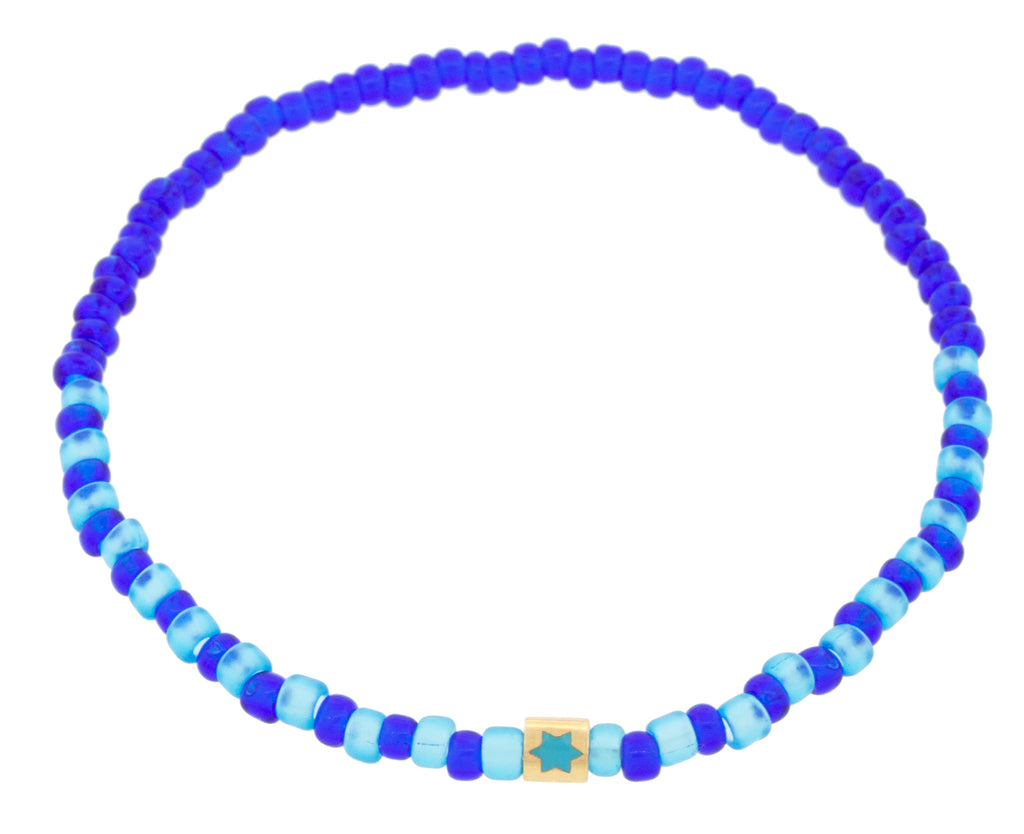 14K Yellow Gold Short Roll with Enameled Star of David on a Beaded Bracelet