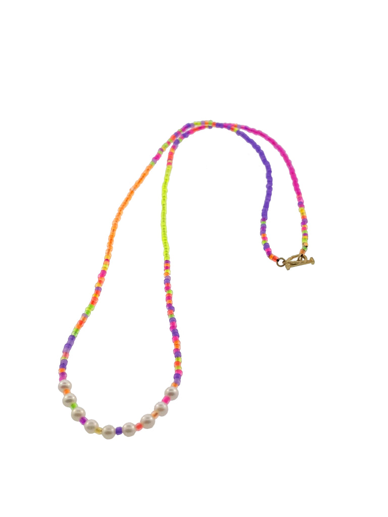 Height of Summer Neon and Pearl Skull Outline Necklace