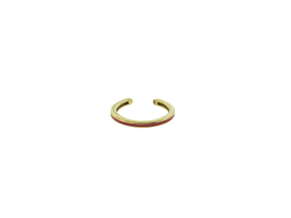 Yellow Gold Half Skull Thin Ring With Red Enamel