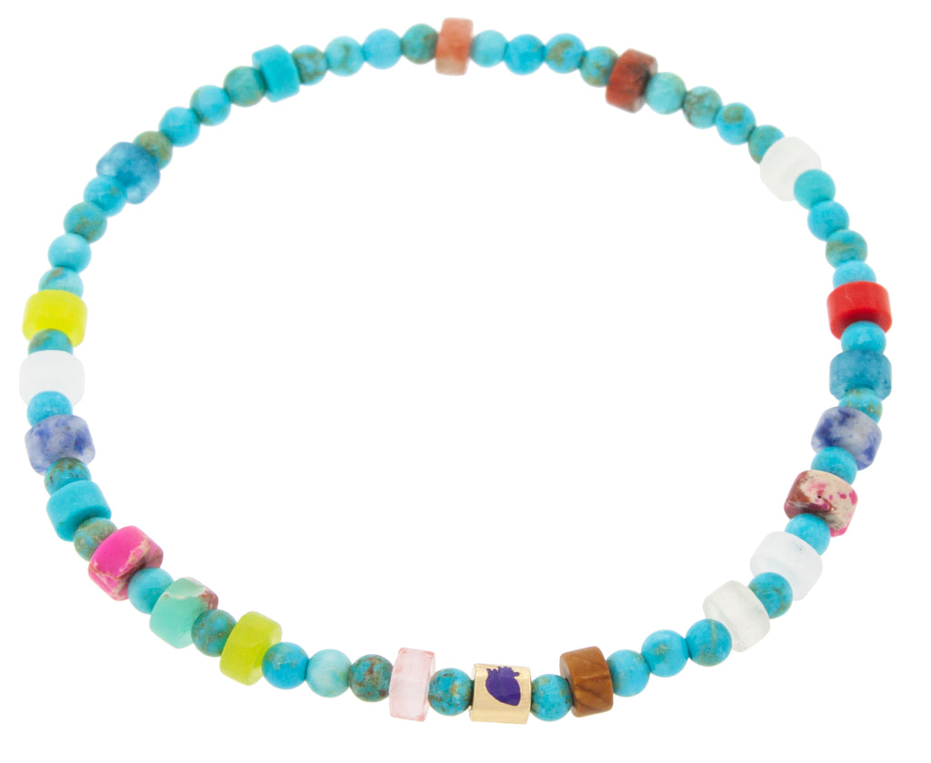 Enameled Heart Short Roll on a Gemstone Beaded Bracelet