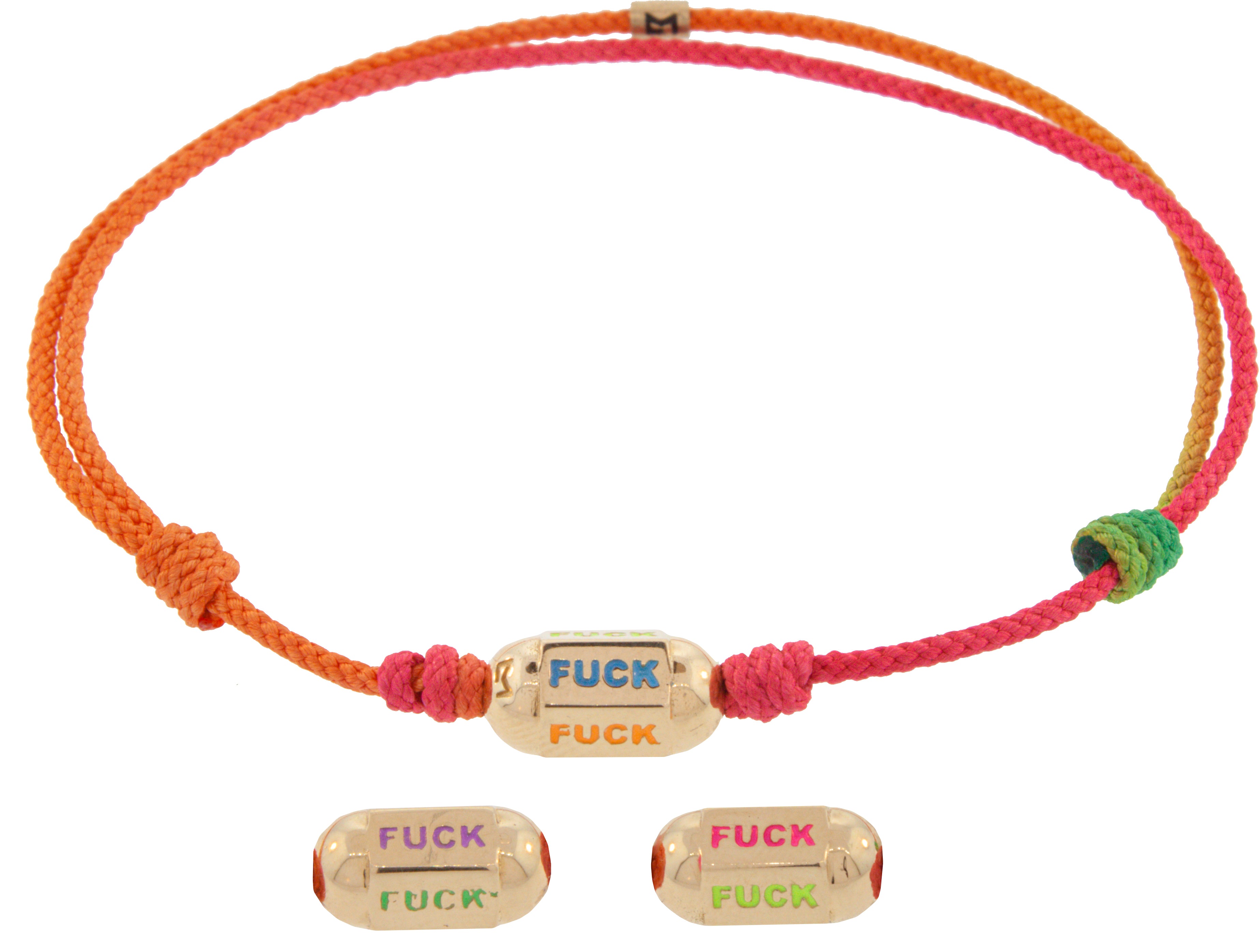 LUIS MORIAS 14K Yellow Gold Hexagon Bolt Bead with Multi Color Enamel on a Cord Bracelet