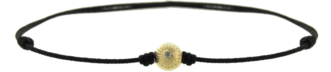 SMALL YELLOW GOLD FLOWER BALL WITH DIAMOND ON A CORD BRACELET