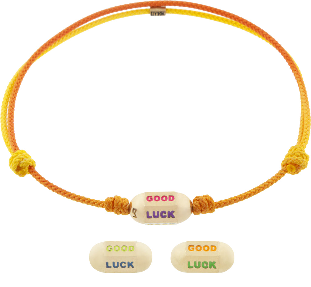 LUIS MORAIS 14K Yellow Gold Hexagon Bolt Bead with Multi Color Enamel on a Cord Bracelet