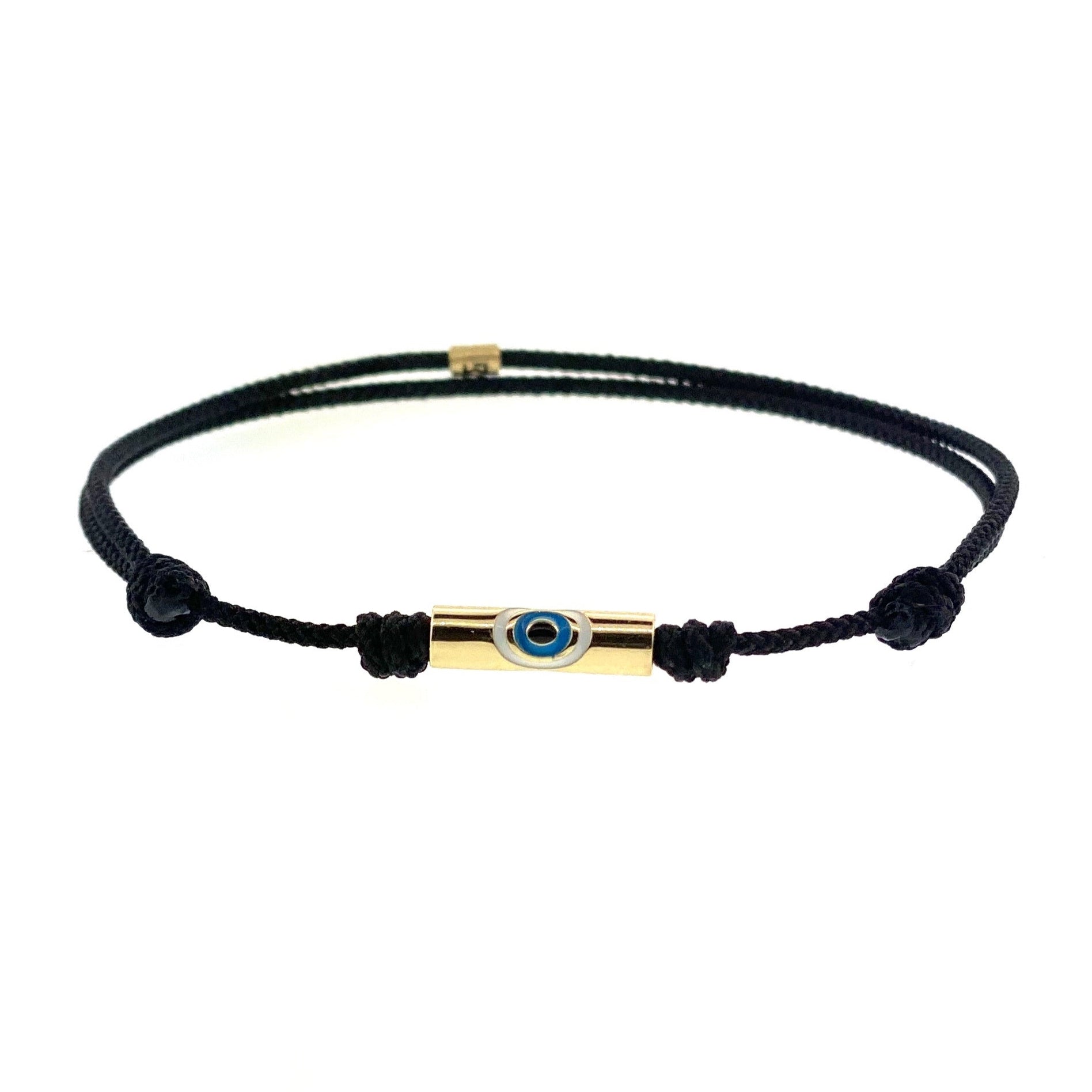 LUIS MORAIS 14K Yellow Gold Enameled Evil Eye and Spacer Bracelet on a Black Cord