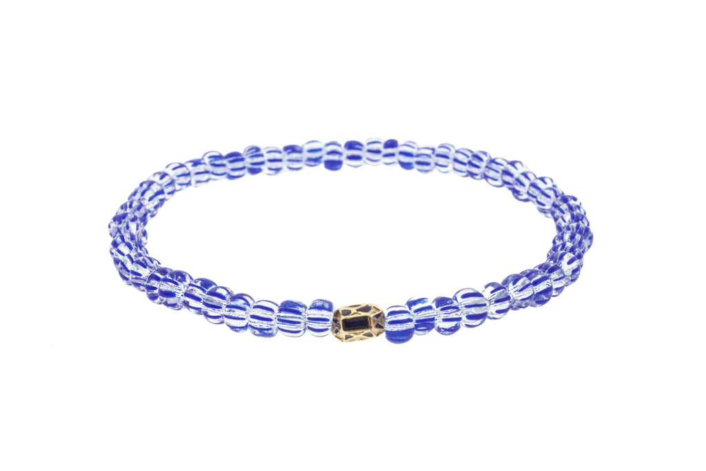 14k Yellow Gold Mini Enameled Faceted Bead Glass Beaded Bracelet.