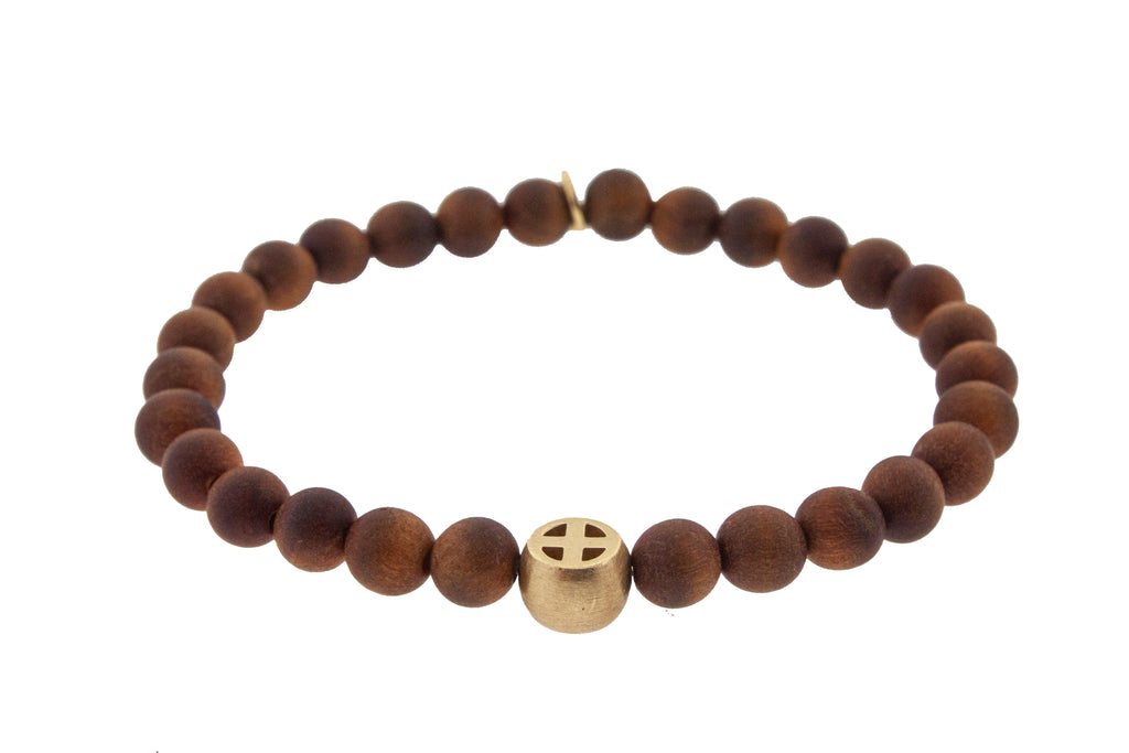 Gold Sun Cross With Hanging Jerusalem Cross On Beaded Bracelet