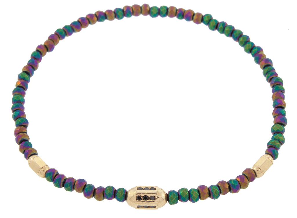 Hexagon Bolt Bead with Black Diamonds and Round Bolt Beads Bracelet