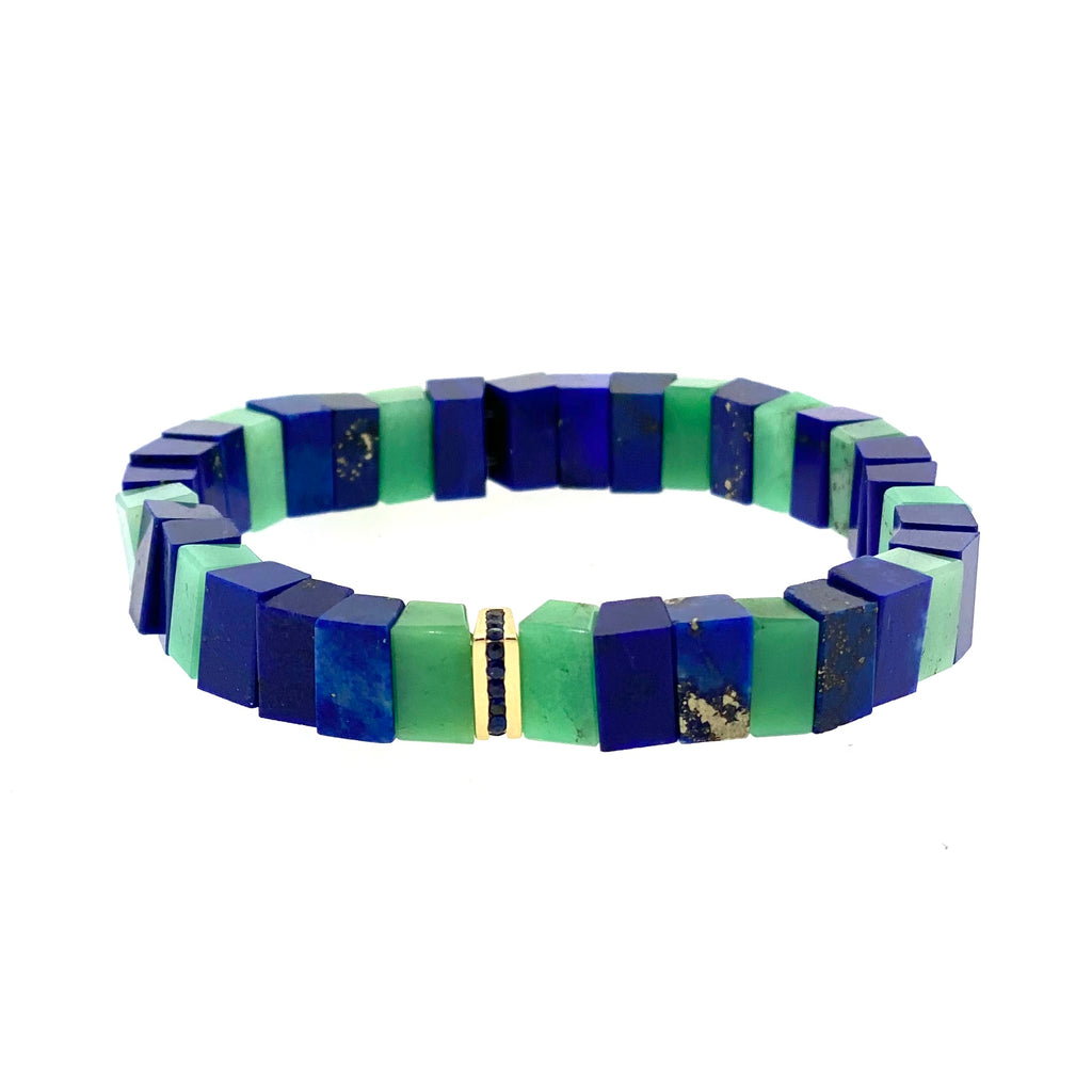 Gold Bead With Sapphires On A Gemstone Beaded Bracelet