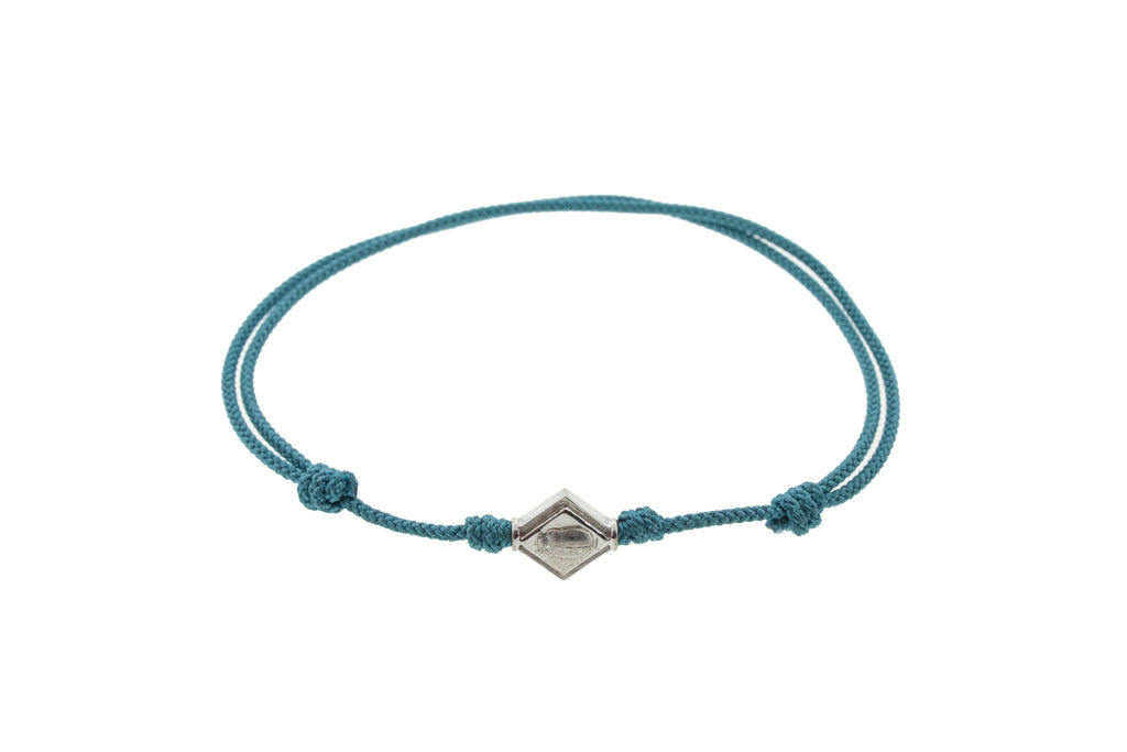 Gold Scarab Lozenge On Blue Cord Bracelet